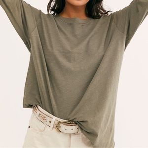 Free People Olive Green Long Sleeve Tee